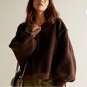 Free People Chocolate Brown Sherpa Pullover Hoodie